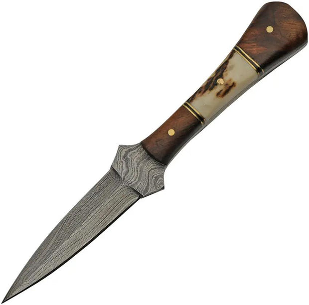 Damascus Baby Boot Dagger DM-1267 - 7in Overall Double Edge Blade Full Tang With Stag Bone Handle by Damascus