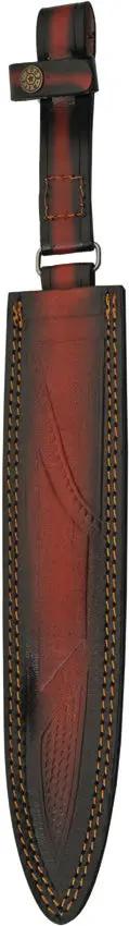 DM Knives Damascus Fixed Blade DM-1271 - 12.25 Inch Damascus Blade With Red And Black Wood Handle Leather Belt Sheath by Damascus