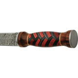 DM Knives Damascus Fixed Blade DM-1271 - 12.25 Inch Damascus Blade With Red And Black Wood Handle Leather Belt Sheath by Damascus