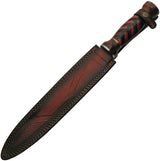 DM Knives Damascus Fixed Blade DM-1271 - 12.25 Inch Damascus Blade With Red And Black Wood Handle Leather Belt Sheath by Damascus