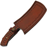 Damascus Cleaver DM-1276 - 6.75 Inch Damascus Blade Full Tang Black Red Sculpted Wood Handle Leather Belt Sheath by Damascus