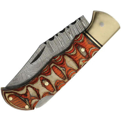 Damascus Twisted Wood Lockback DM-1285 - 3.75in Closed Knife With Damascus Clip Point Blade And Sculpted Wood Handle by Damascus