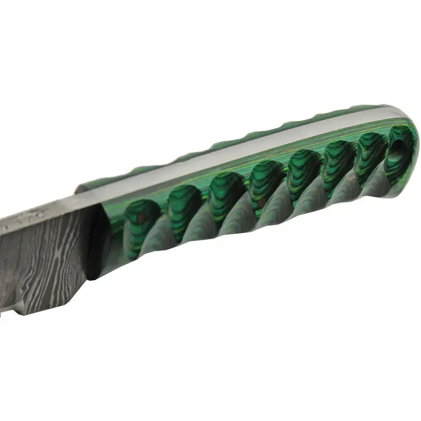 Damascus Exotic Hunter Green Knife DM1290GN Full Tang Damascus Steel Blade Green Wood Handle Belt Sheath Included by Damascus