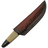 TrailForge Damascus Fixed Blade Knife - Buffalo Horn And Camel Bone Handle With Full Tang And Leather Sheath by Damascus