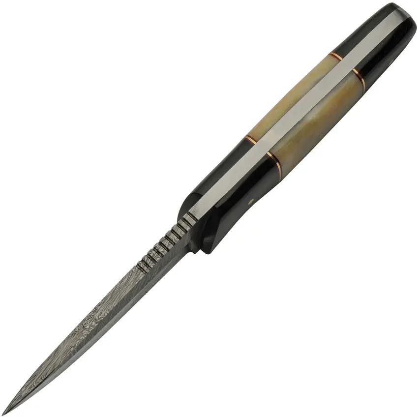 TrailForge Damascus Fixed Blade Knife - Buffalo Horn And Camel Bone Handle With Full Tang And Leather Sheath by Damascus