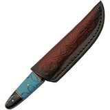 Dakota Forge Damascus Fixed Blade Buffalo Turquoise Knife DM-1293TR - Full Tang With Buffalo Horn And Turquoise Handle by Damascus