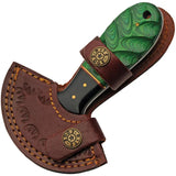 Damascus Cutter Green Colorwood Ulu Knife 5 Inch Overall 1 Inch Damascus Blade Pakkawood Handle - With Leather Sheath by Damascus
