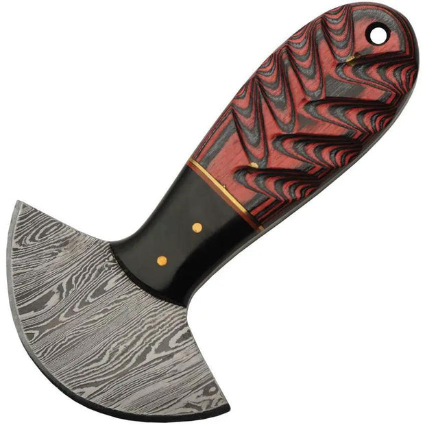 Damascus Cutter Red Colorwood Ulu Knife - 5 Inch Overall, Damascus Steel Blade, Pakkawood Handle, Leather Sheath by Damascus