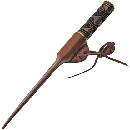 DM Forge Damascus Celtic Triquetra Seax DM-1299 - 8.5 Inch Damascus Blade Brown Sculpted Wood Handle by Damascus
