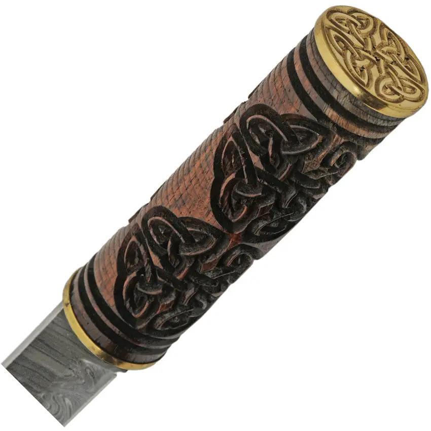 DM Forge Damascus Celtic Triquetra Seax DM-1299 - 8.5 Inch Damascus Blade Brown Sculpted Wood Handle by Damascus