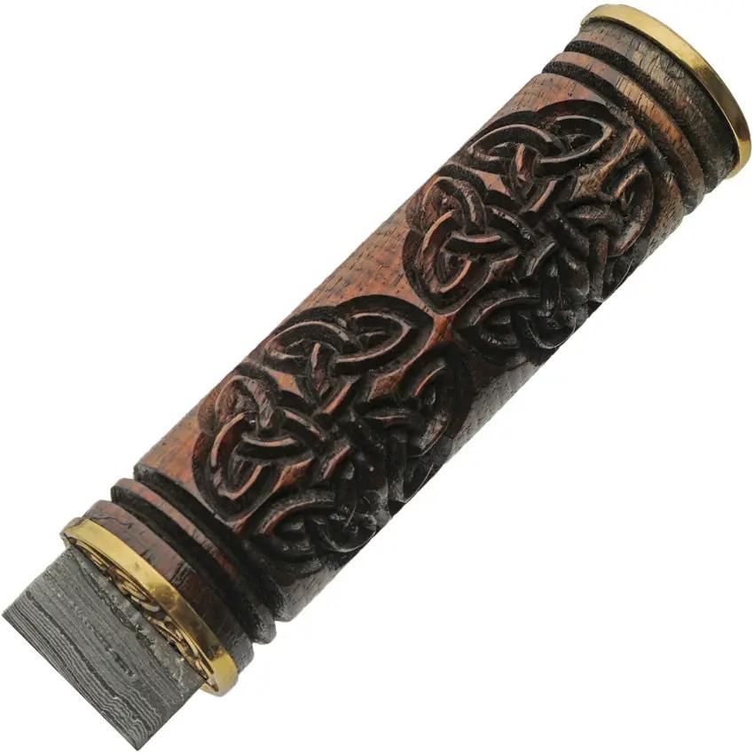 DM Forge Damascus Celtic Triquetra Seax DM-1299 - 8.5 Inch Damascus Blade Brown Sculpted Wood Handle by Damascus
