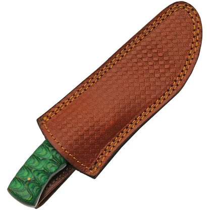 Damascus Forest Breeze Fixed Blade - Full Tang With Green Pakkawood Handle And Leather Belt Sheath by Damascus