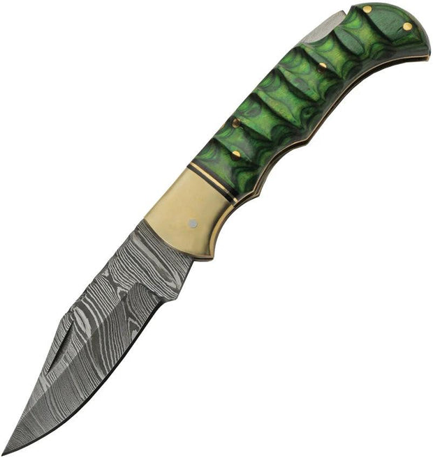 Damascus Grooved Lockback Green DM-1303GN by Damascus