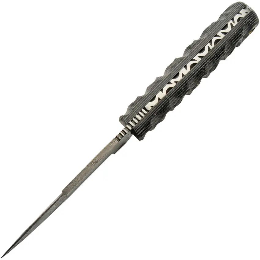 Damascus Charcoal Hunter DM-1306 - Full Tang Damascus Blade With Black And White Micarta Handle And Leather Sheath by Damascus