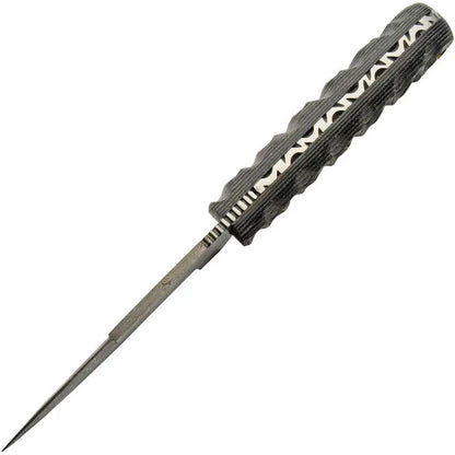 Damascus Charcoal Hunter DM-1306 - Full Tang Damascus Blade With Black And White Micarta Handle And Leather Sheath by Damascus