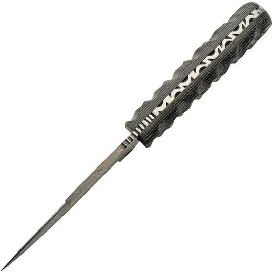Damascus Charcoal Hunter DM-1306 - Full Tang Damascus Blade With Black And White Micarta Handle And Leather Sheath by Damascus