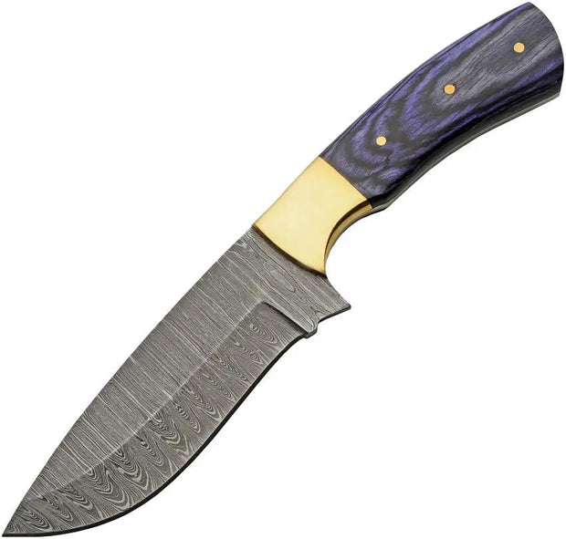 Damascus Opal Blue Hunter DM-1312 - Full Tang Damascus Blade With Blue Pakkawood Handle by Damascus