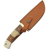 Damascus Hunter Knife Walnut Bone Handle - Full Tang 5 Inch Damascus Blade With Brass Guard And Leather Sheath by Damascus