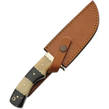 Damascus Hunter Horn And Bone Knife DM-1313HB - Full Tang With Brass Guard And Leather Belt Sheath by Damascus