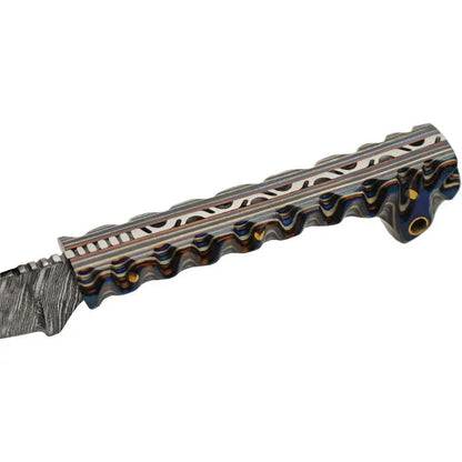 Damascus Prideful Fang Caper Knife DM-1320BL - Blue Pakkawood Handle Full Tang with Lanyard Hole by Damascus