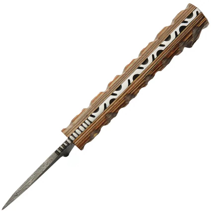 Damascus Prideful Fang Caper Knife DM-1320BR - Caping Blade Brown Pakkawood Handle Full Tang by Damascus
