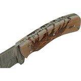 Damascus Pine Ranch Hunter DM-1328 - 9.5 Inch Overall Length With Damascus Steel Upswept Skinner Blade by Damascus