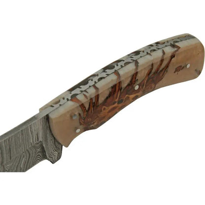 Damascus Pine Ranch Hunter DM-1328 - 9.5 Inch Overall Length With Damascus Steel Upswept Skinner Blade by Damascus