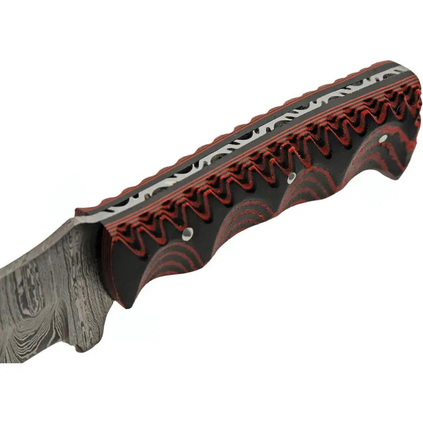 Damascus Magma Hunter Drop Point DM-1330 - Full Tang Damascus Blade With Black Red Micarta Handle by Damascus