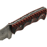 Damascus Magma Hunter Drop Point DM-1330 - Full Tang Damascus Blade With Black Red Micarta Handle by Damascus