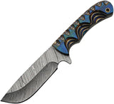 Blue River Damascus Hunter DM-1334 - Full Tang Damascus Blade With Blue Pakkawood Handle by Damascus