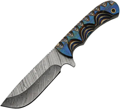 Blue River Damascus Hunter DM-1334 - Full Tang Damascus Blade With Blue Pakkawood Handle by Damascus