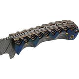 Blue River Damascus Hunter DM-1334 - Full Tang Damascus Blade With Blue Pakkawood Handle by Damascus