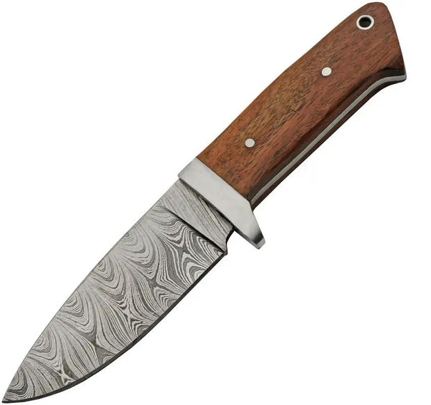 Damascus Hunter Wood DP DM-1335 - 8 Inch Overall Knife With 4 Inch Damascus Drop Point Blade And Leather Sheath by Damascus