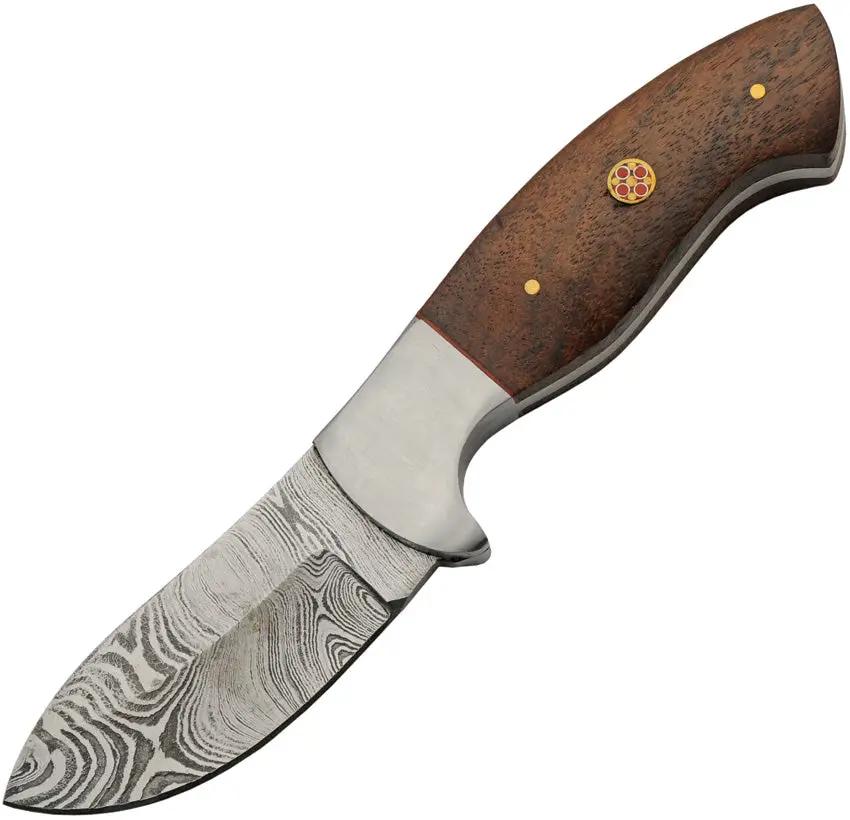 Damascus Hunter DM-1336 - Full Tang Damascus Blade Knife With Brown Wood Handle And Leather Sheath by Damascus