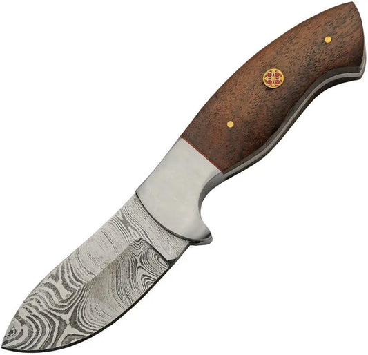 Damascus Hunter DM-1336 - Full Tang Damascus Blade Knife With Brown Wood Handle And Leather Sheath by Damascus
