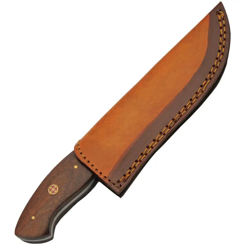 Damascus Hunter DM-1336 - Full Tang Damascus Blade Knife With Brown Wood Handle And Leather Sheath by Damascus