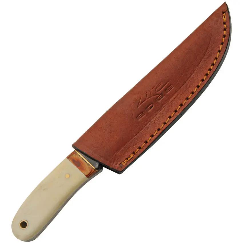 Damascus Autumn Hunter DM-1340 - Full Tang 3 Inch Damascus Blade With Smooth Bone Handle And Leather Sheath by Damascus