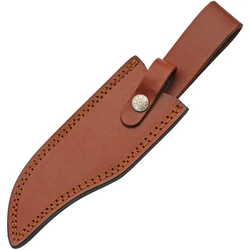 Damascus Stitch Back Hunter DM-1342 - Full Tang Sawback Clip Point Knife With Brown Wood Handle by Damascus