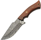 Damascus Forge Drop Point Hunter DM-1343 - Full Tang Damascus Blade With Brown Wood Handle by Damascus