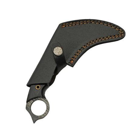 Damascus Talon Karambit - Full Tang Damascus Steel Blade With Black Pakkawood Handle And Finger Ring by Damascus