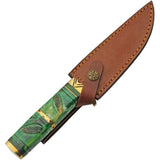 Damascus Brass Forest Hunter DM-1345 - Damascus Steel Blade, Green Bone Handle, Brass Guard And Pommel by Damascus