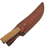 Damascus Bare Sycamore Hunter DM-1346 - Damascus Steel Blade With Brass Guard And Brown Leather Sheath by Damascus