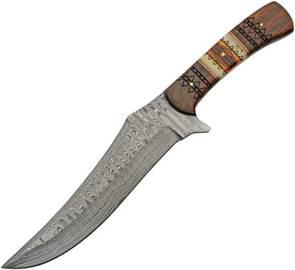 Desert Edge Knives Damascus Mojave Hunter DM 1350 Full Tang 7.5 Inch Damascus Blade With Carved Wood And Bone Handle by Damascus
