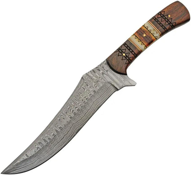 Desert Edge Knives Damascus Mojave Hunter DM 1350 Full Tang 7.5 Inch Damascus Blade With Carved Wood And Bone Handle by Damascus