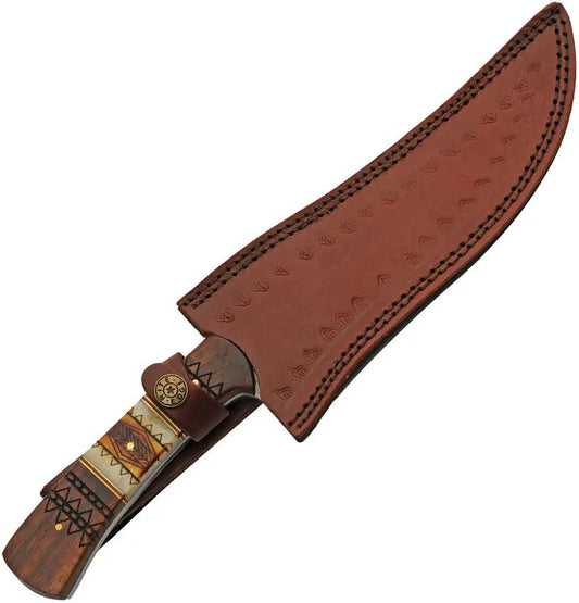 Desert Edge Knives Damascus Mojave Hunter DM 1350 Full Tang 7.5 Inch Damascus Blade With Carved Wood And Bone Handle by Damascus