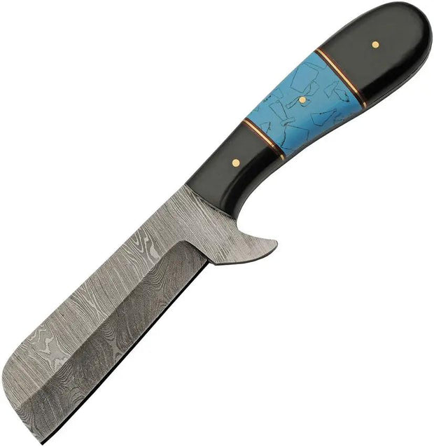 Damascus Razor Hunter Turquoise Knife - Full Tang Damascus Blade With Horn And Turquoise Handle by Damascus