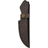 Damascus Ocean Ripple Hunter DM-1358 - Full Tang Damascus Blade With Black Blue Pakkawood Handle And Leather Sheath by Damascus