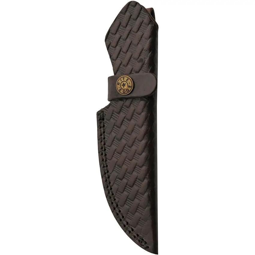 Damascus Ocean Ripple Hunter DM-1358 - Full Tang Damascus Blade With Black Blue Pakkawood Handle And Leather Sheath by Damascus