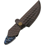 Damascus Ocean Ripple Hunter DM-1358 - Full Tang Damascus Blade With Black Blue Pakkawood Handle And Leather Sheath by Damascus