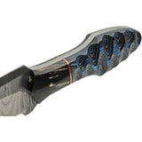 Damascus Ocean Ripple Hunter DM-1358 - Full Tang Damascus Blade With Black Blue Pakkawood Handle And Leather Sheath by Damascus